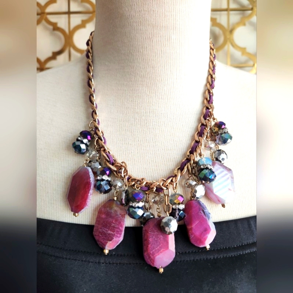 Bold Purple and Silver Necklace with Chunky Pendants